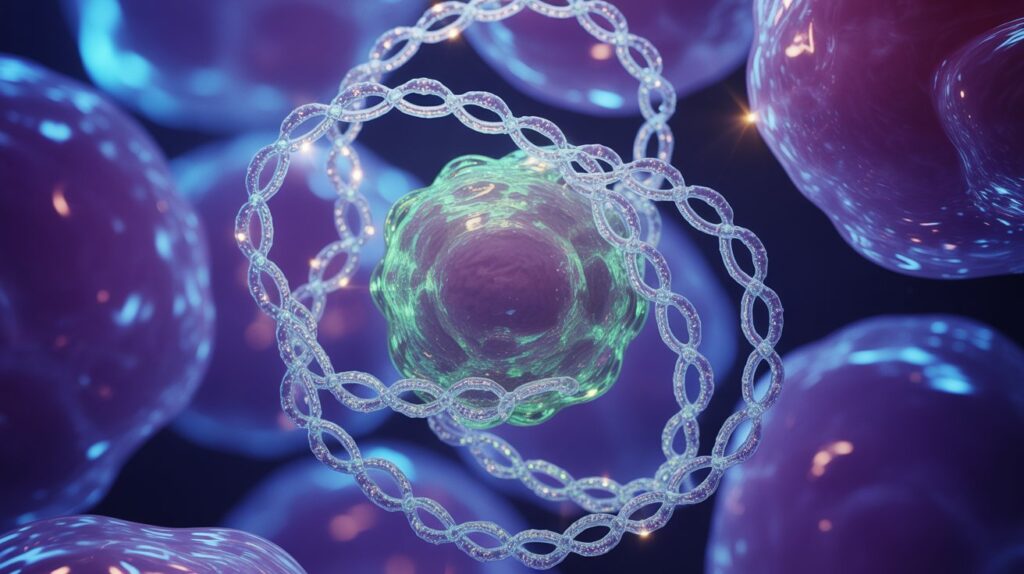 A close-up, artistic macro view of intricate, translucent chains of amino acids assembling and interacting within a vibrant, living cellular landscape. The peptides appear as glowing, interconnected links, visually signaling their role as messengers. The scene radiates vitality, regeneration, and the elegance of natural biological processes.
